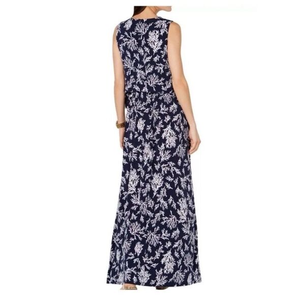 MICHAEL KORS NEW Women's Reef-print Grommet-laced Front-slit Maxi Dress S Coral - Picture 1 of 6